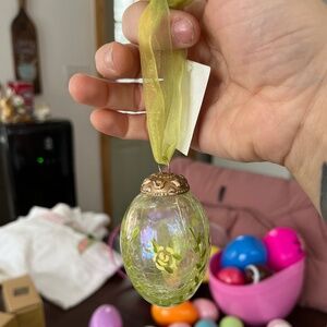Vintage Crackle Glass Egg Ornament Hand Painted Flowers from Russ Berrie